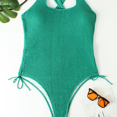  Sexy Swimsuit Solid Crisscross Back One Piece Bathing Suit