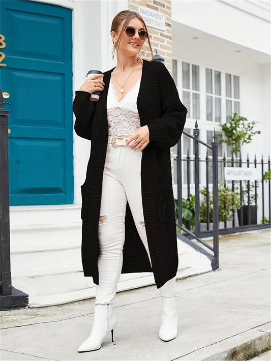  Solid Long Sleeve Open Front Cardigan