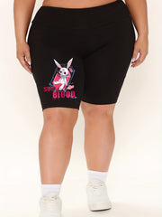  Rabbit & Letter Print High Rise Biker Shorts