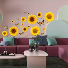 Yellow Sunflower Room Decoration Wall Sticker Butterfly Sofa Background