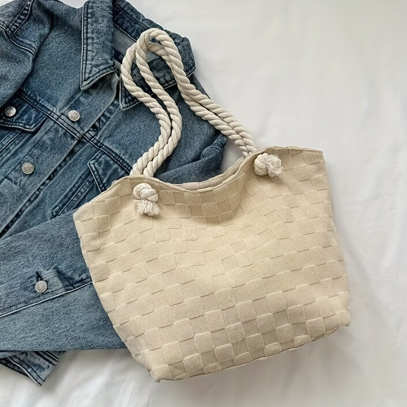 Plaid Embossed Tote Bag Large Capacity Shoulder Bag Hobo Handbag