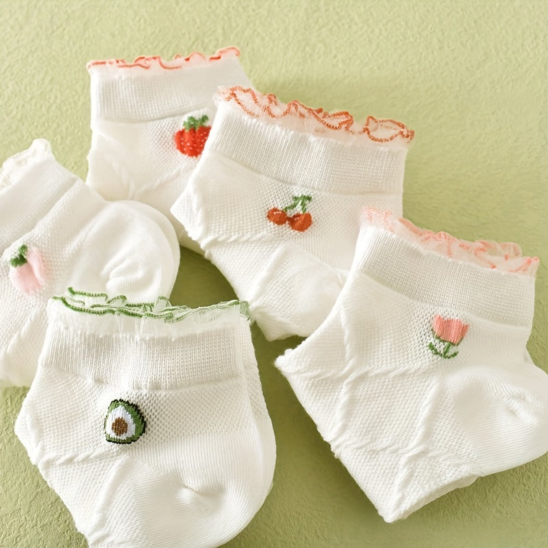 5 Pairs Fruit & Argyle Low Cut Socks Women's Stockings