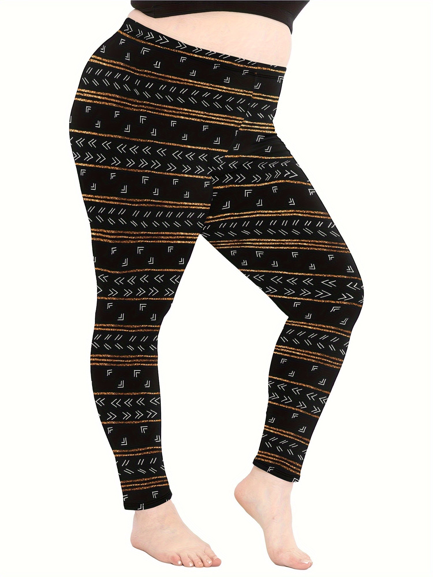  Sporty Leggings Women's Plus Stripe & Geometric Print Leggings