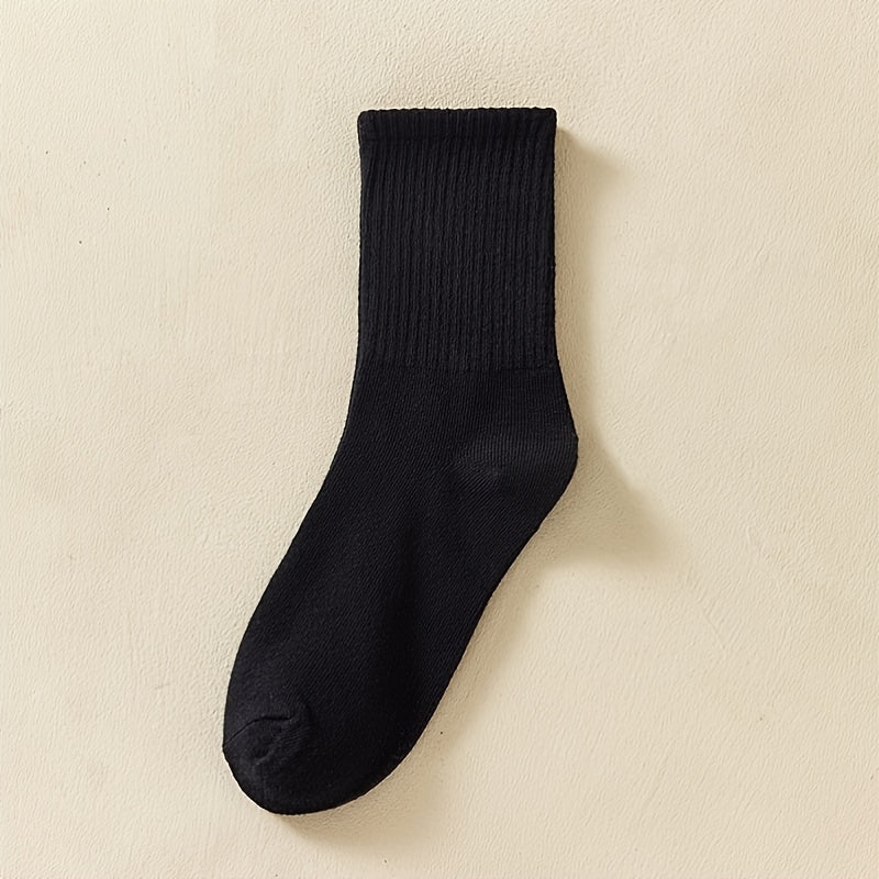 6 Pairs Women's Striped & Solid Mid Tube Socks