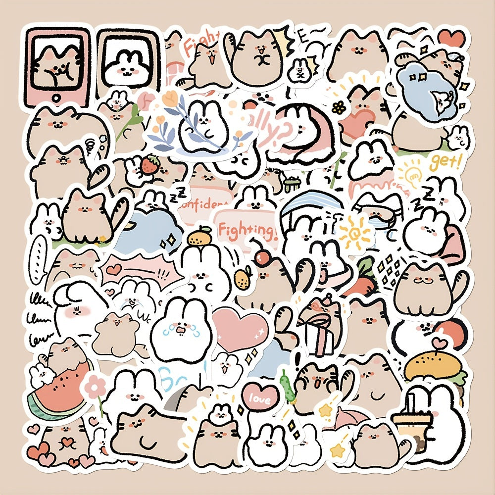 60pcs Cartoon Bunny Kitten Graffiti Stickers for DIY Projects