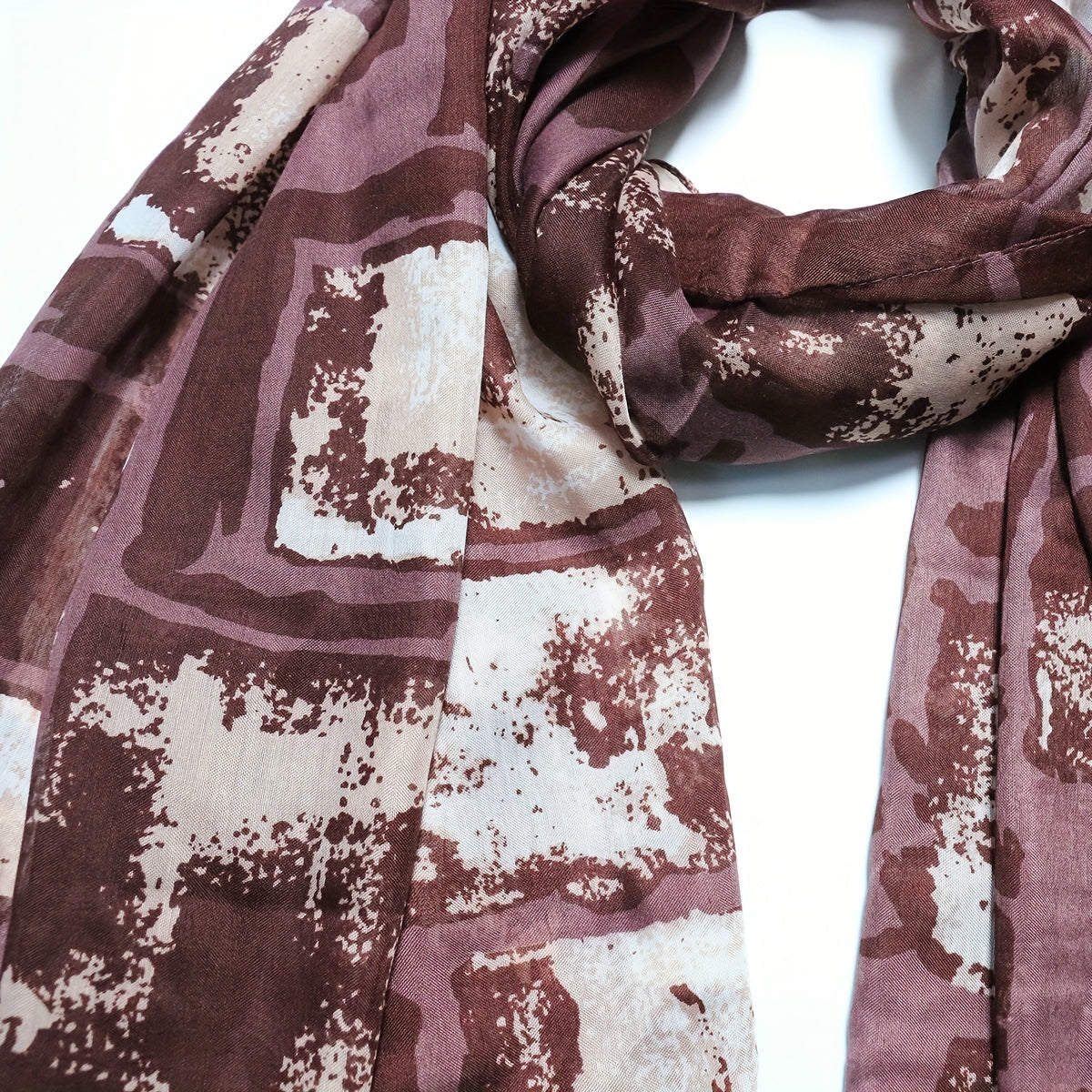 Geometric Tie Dye Print Scarf Vintage Brown Shawl