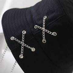 Metal Chain Decor Bucket Hat Solid Casual Sun Hat Unisex Fisherman Cap