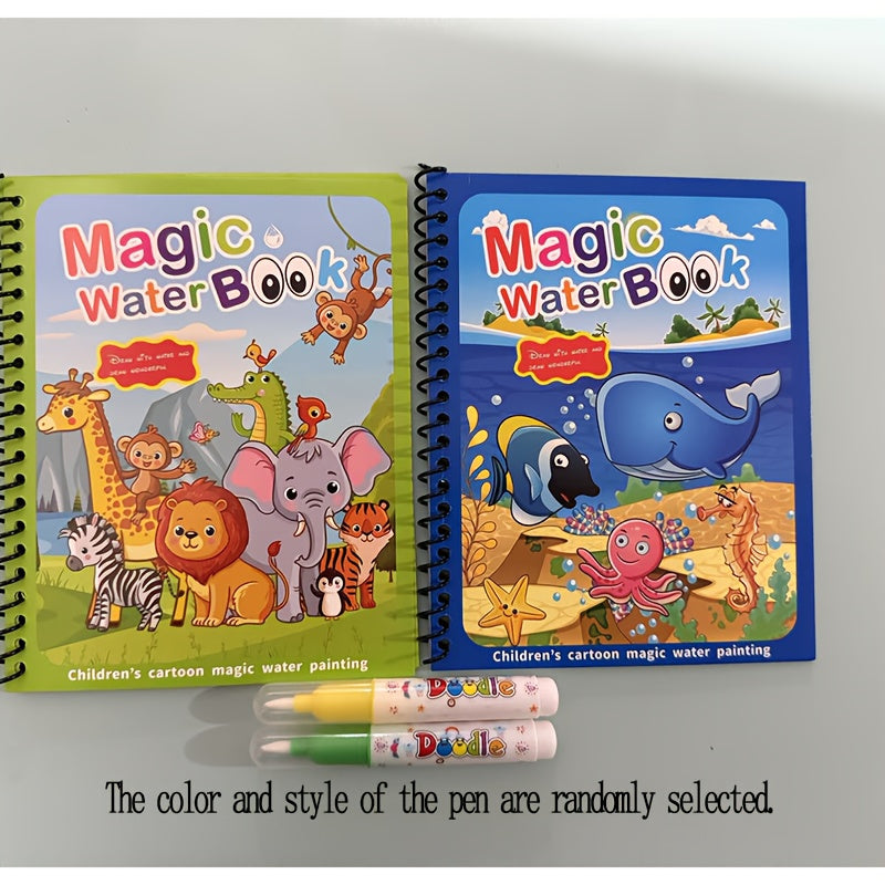 2pcs Water Painting Book Reusable Educational Activity Books and Pens