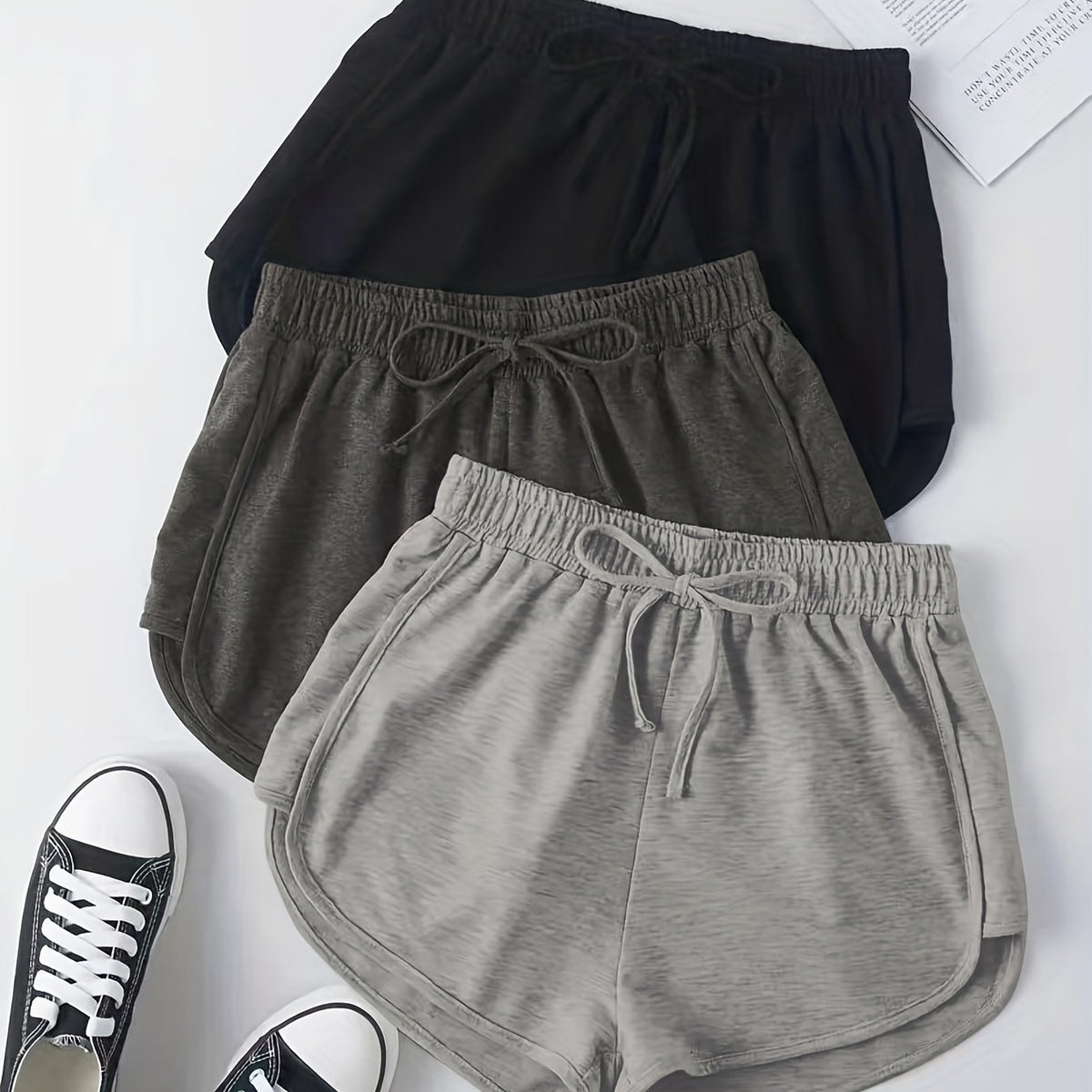 3 Sets Lace Up Lounge Bottoms Elastic Waistband Shorts