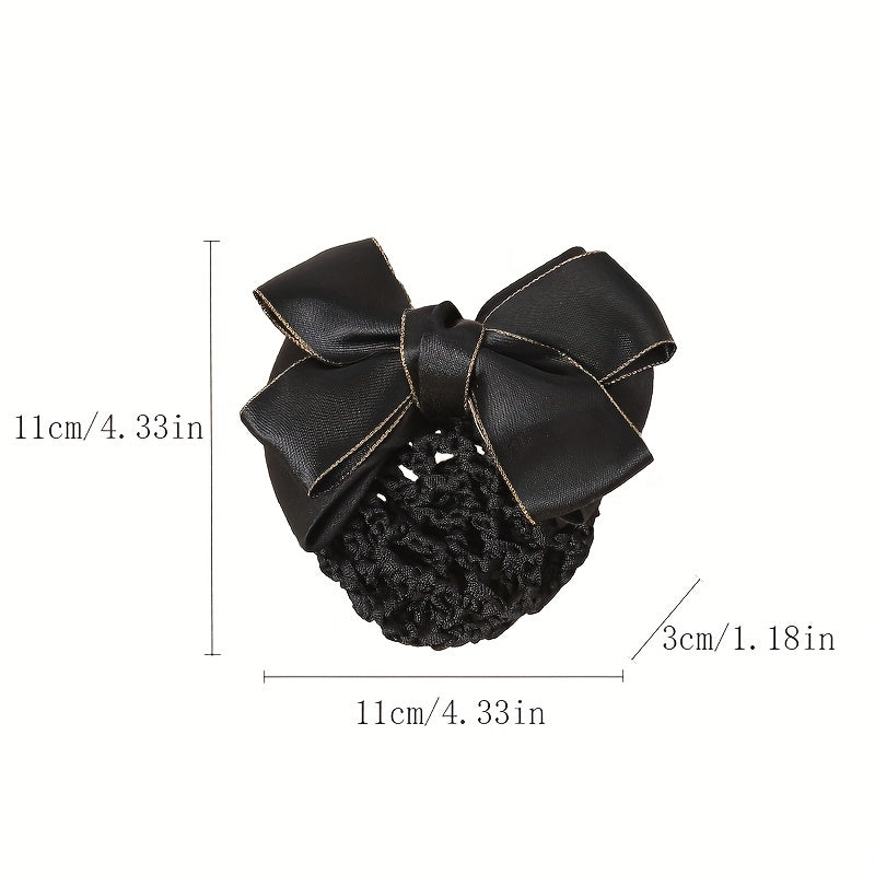 Bowknot Decor Snood Net Barrette Silk Hair Clip Accessory