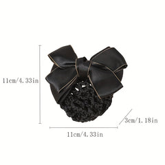 Bowknot Decor Snood Net Barrette Silk Hair Clip Accessory