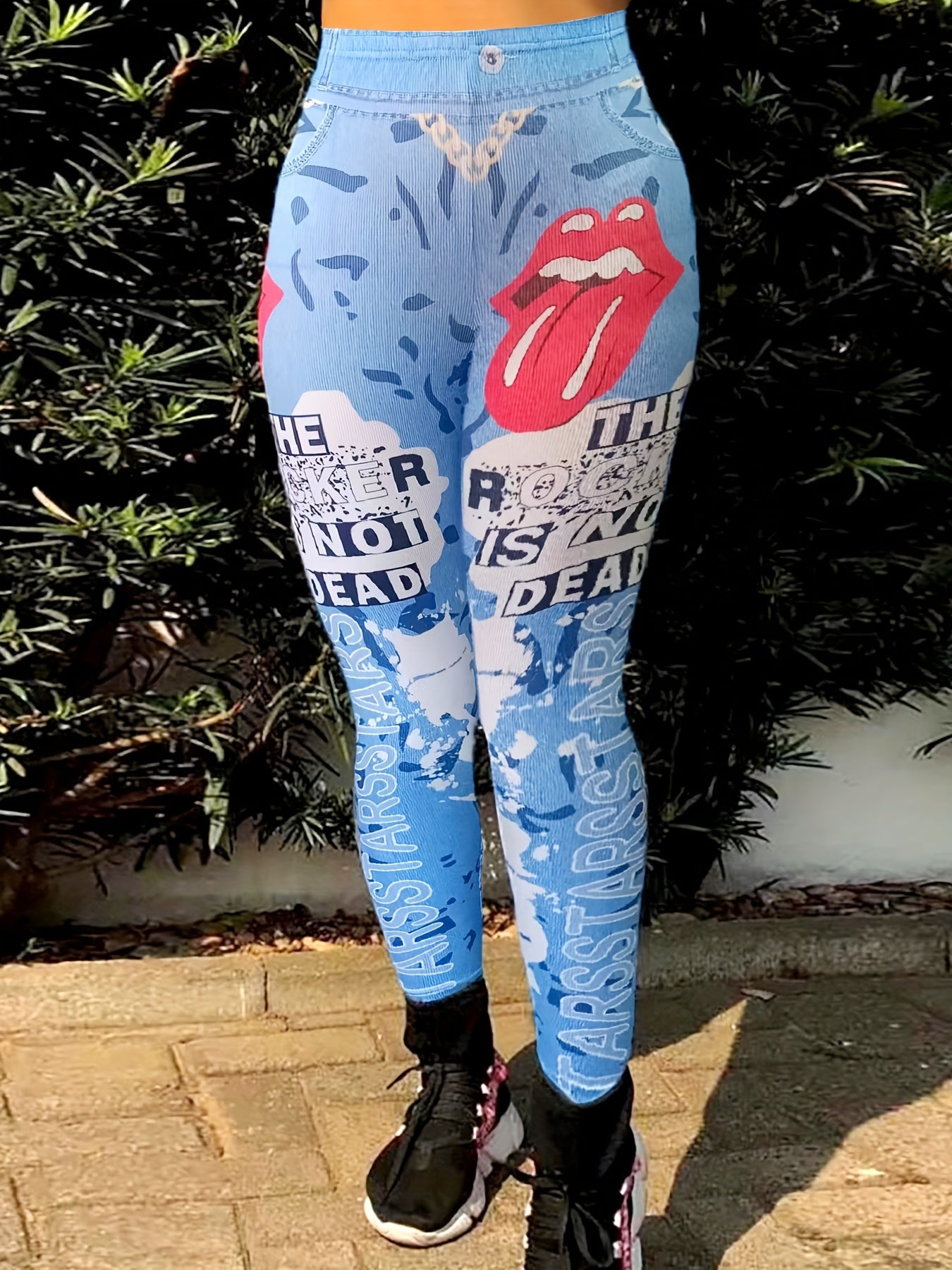  Graffiti Print High Rise Leggings