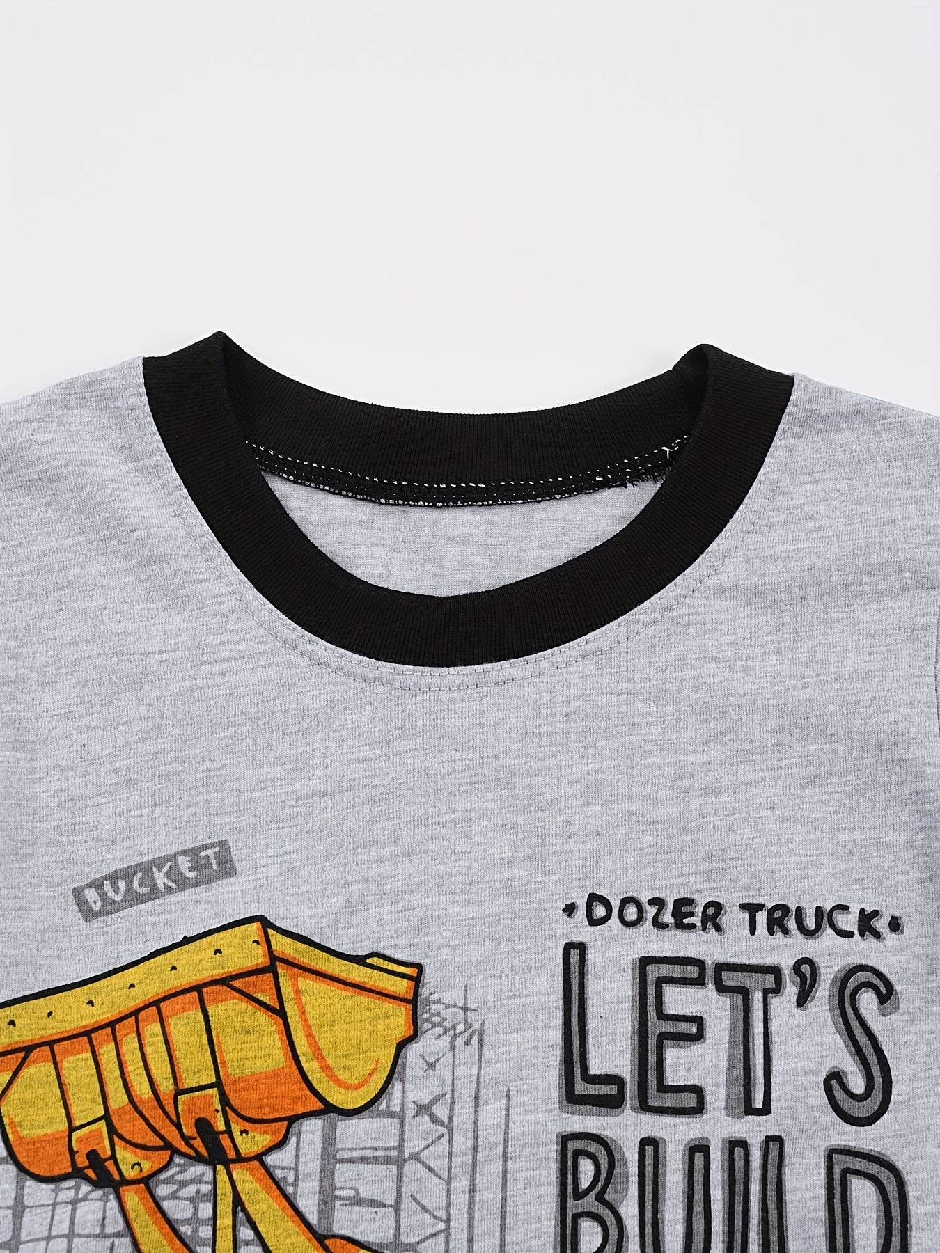 Excavator Pattern Kid's Pajamas 2pcs Long Sleeve Top & Pants Set