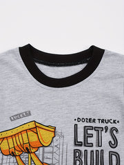 Excavator Pattern Kid's Pajamas 2pcs Long Sleeve Top & Pants Set