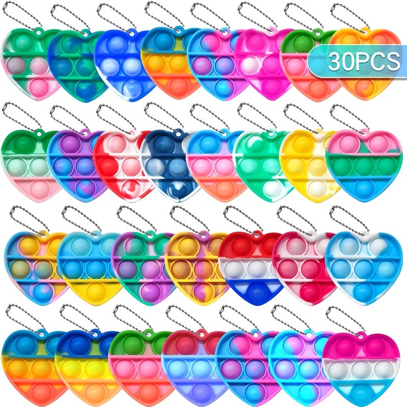30pcs Heart Push Bubble Pop Fidget Keychains
