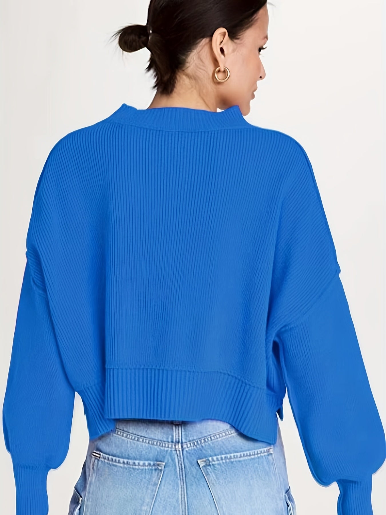  Solid Long Sleeve Crew Neck Sweater