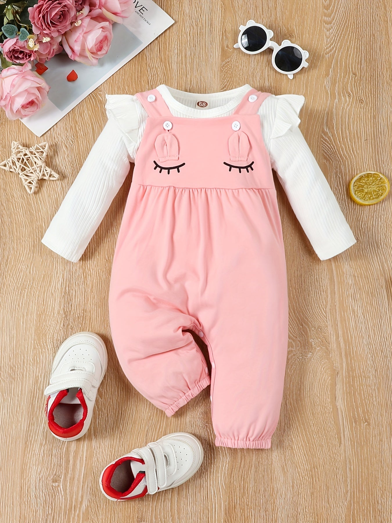 Toddler Girl 2pc Ruffle Sweater Top Cartoon Suspender Pants Set
