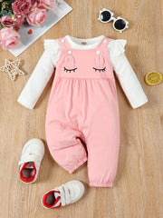 Toddler Girl 2pc Ruffle Sweater Top Cartoon Suspender Pants Set