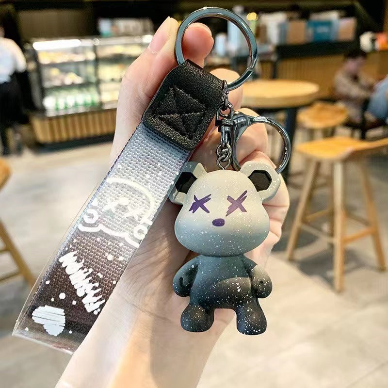 Stylish Gradient Stars Standing Power Bear Keychain Key Ring Gift Bag