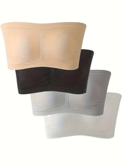 4pcs Strapless Bandeau Bras Comfy & Soft Stretch Everyday Bra Women's