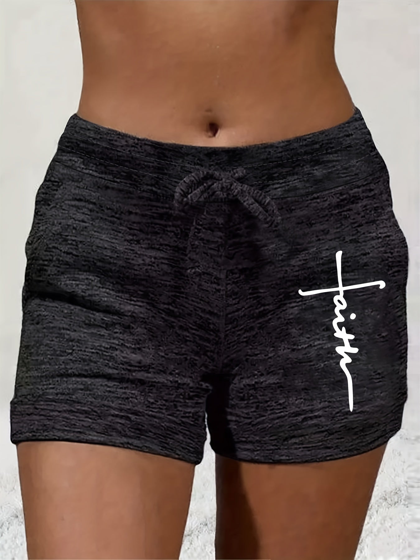 Faith Print Drawstring Casual Shorts Women's Clothing