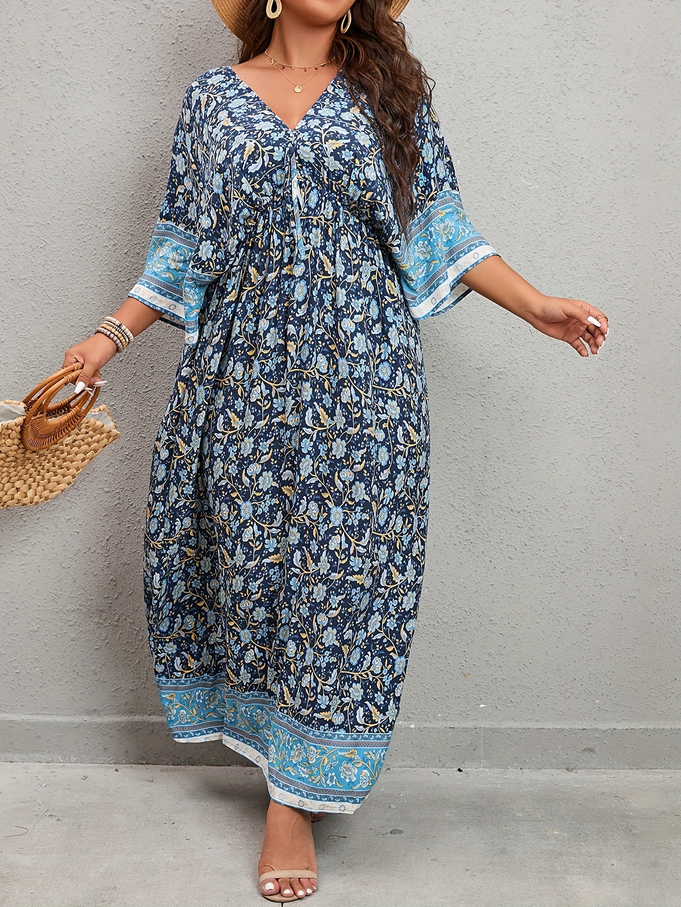  Ditsy Floral Print Tie Front Maxi Dress