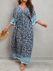  Ditsy Floral Print Tie Front Maxi Dress
