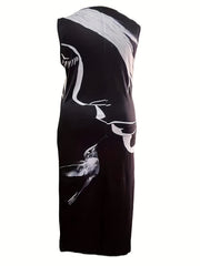  Colorblock Print Maxi Tank Dress With Pockets