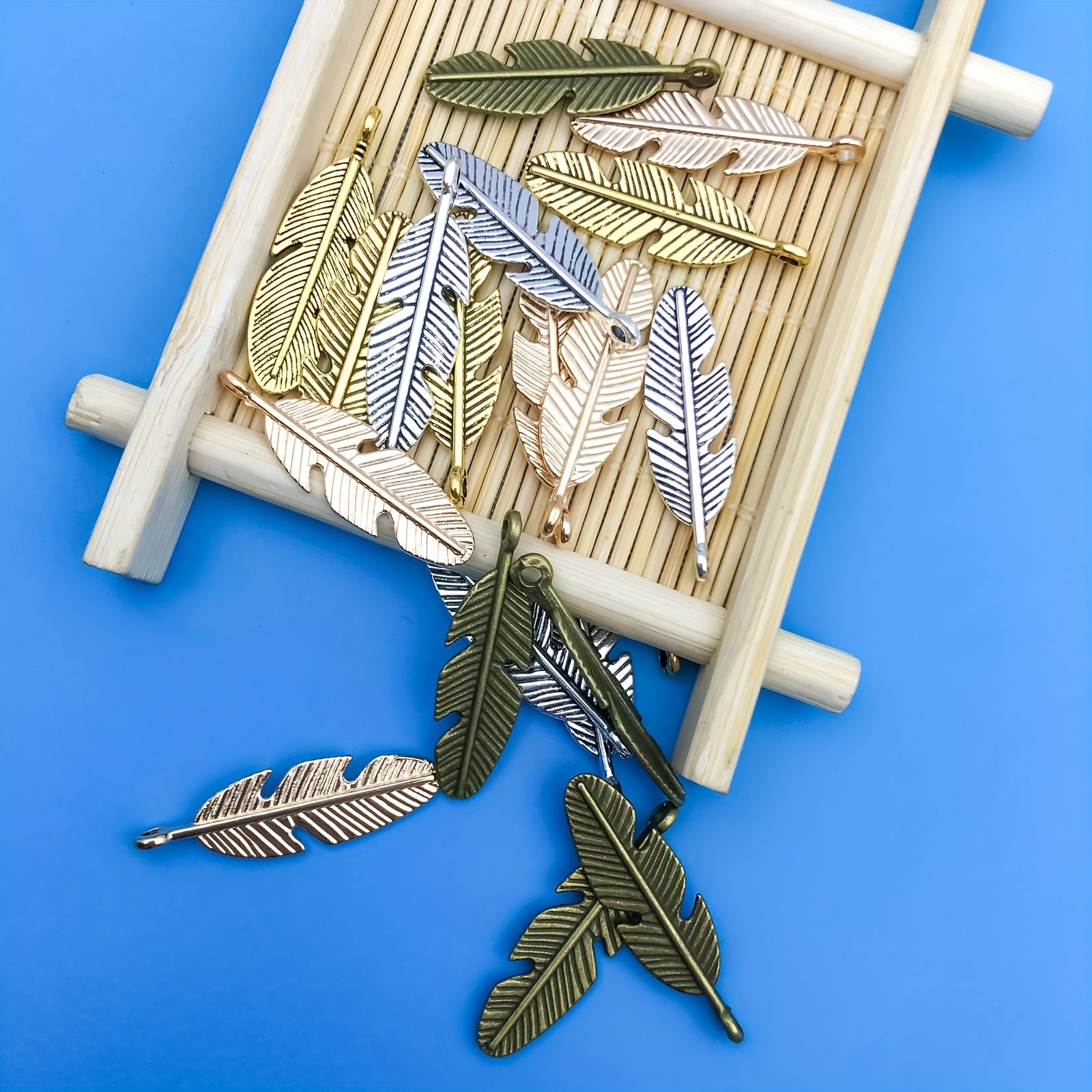 20pcs Zinc Alloy Feather Shape Charms Pendants for DIY Bracelet Necklace
