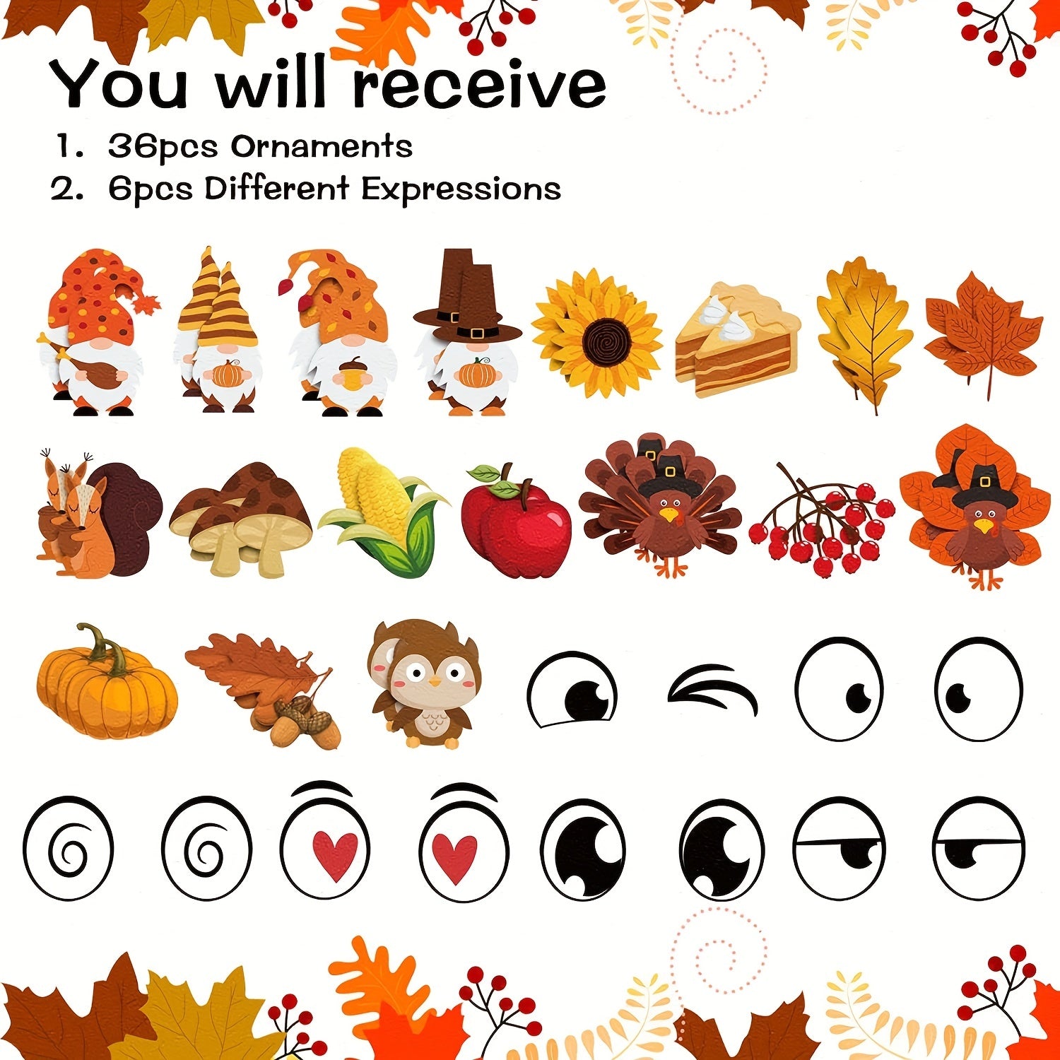 43pcs Fall Thanksgiving Turkey Pumpkin Felt Craft DIY Kit
