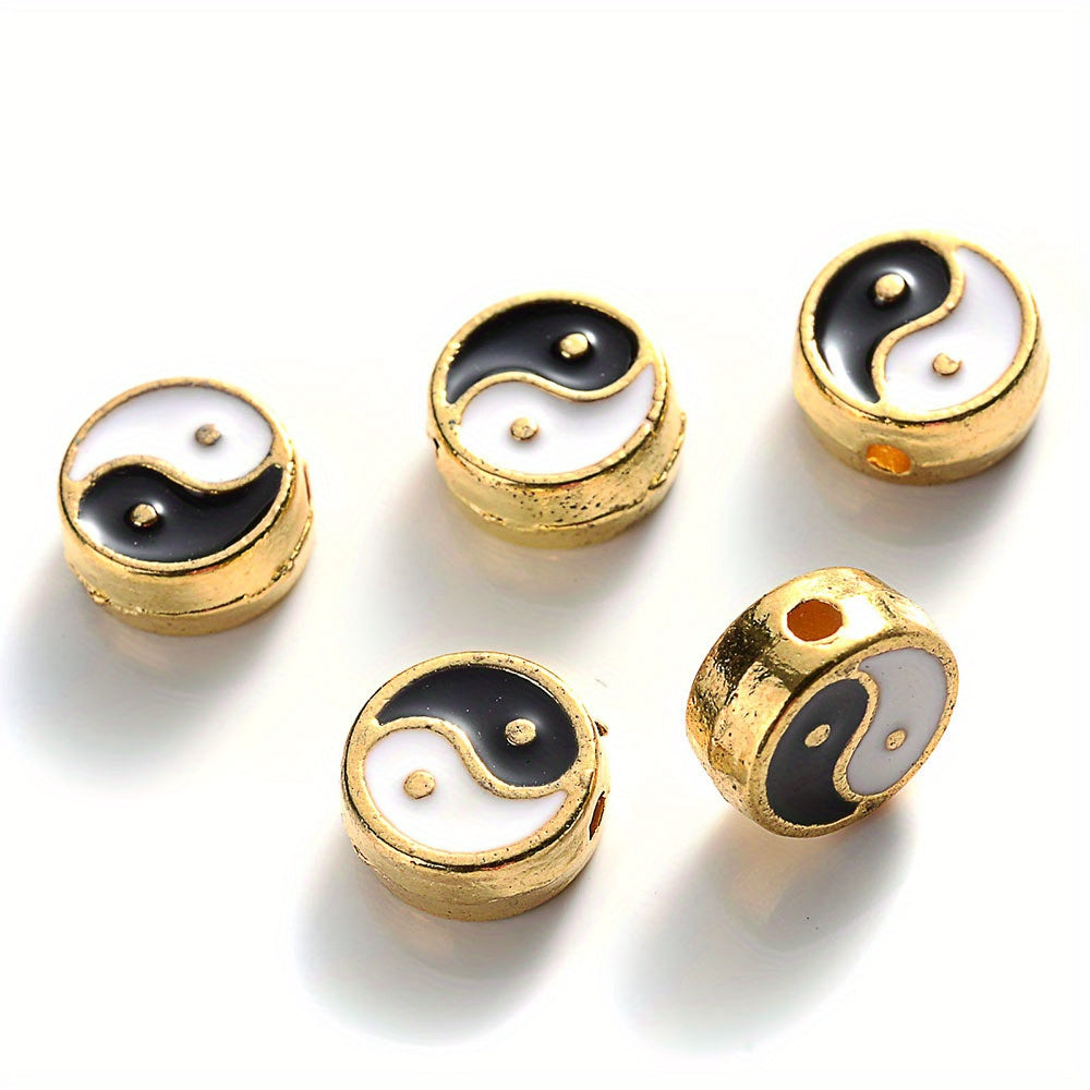 10Pcs Enamel Tai Chi Beads Yin Yang Spacer Beads For DIY Jewelry Making
