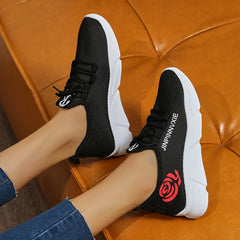 Women's Rose & Letter Mesh Running Shoes Lace up Sneakers