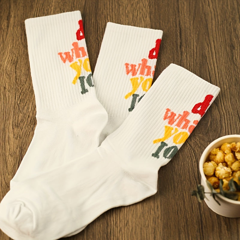 3 Pairs Letter Print Socks Comfy & Mid Tube Women's Stockings