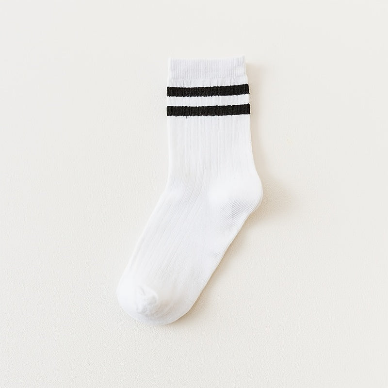 5 Pairs Patched Stripes Crew Socks Basic Stockings