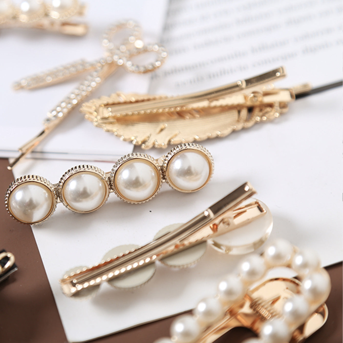 6pcs Faux Pearls Hair Clips Bling Hair Pins Headwear For Girls