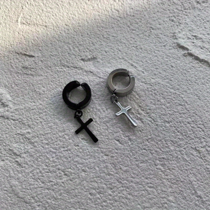 Gothic Hip hop Punk Cross Pendants Earrings for Men Women
