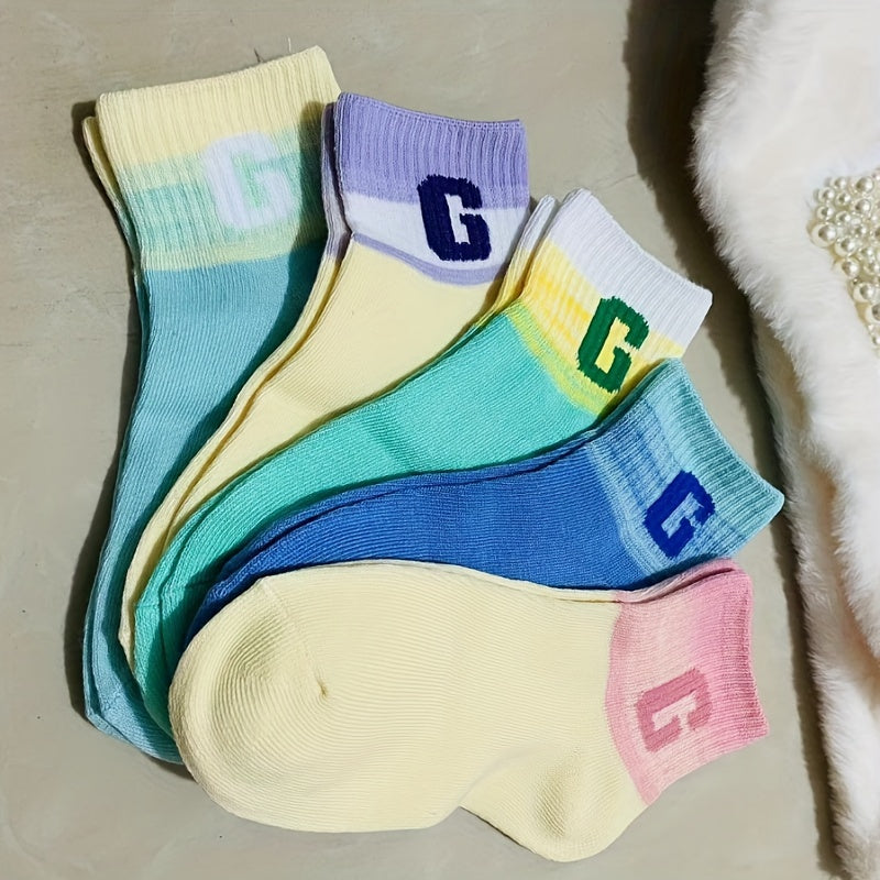 5 Pairs Ombre Letter Print Socks Women's Stockings