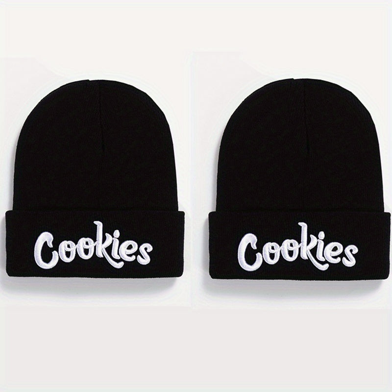 2pcs Letter Embroidery Beanie Cap Hip Hop Knit Hat Warm Skull Cap