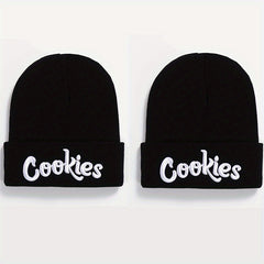 2pcs Letter Embroidery Beanie Cap Hip Hop Knit Hat Warm Skull Cap