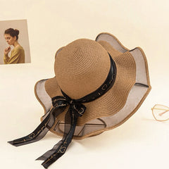 Love Streamer Mesh Gauze Brim Straw Hat Women Beach Sun Hat Valentine