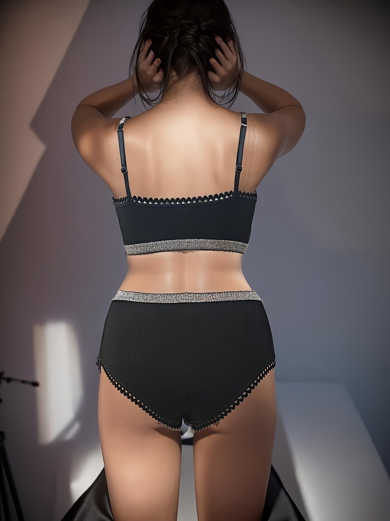Ribbed Bra & Panties Set Seamless Lingerie S...