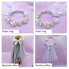 Short Wedding Veil Bow Headband for Women Bridal Veil with Floral Accents