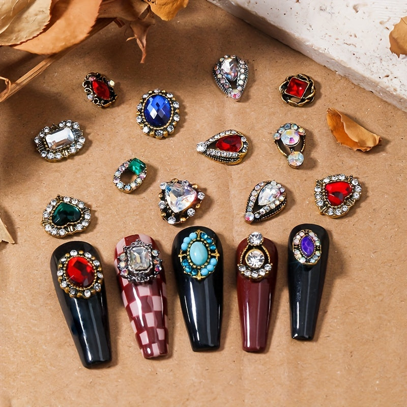 5 pcs 3D Crystal Nail Charms Large Rhinestones and Diamonds Silver Metal Charms