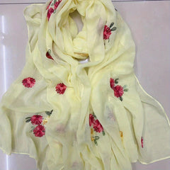 Solid Flower Embroidery Scarf Thin Shawl Windproof Head Wrap