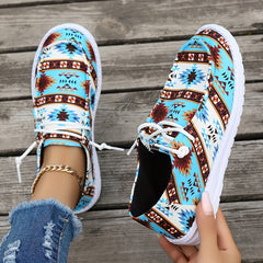 Women's Southwest Pattern Boat Shoes Lightweight Round Toe Lace Up Flat Shoes