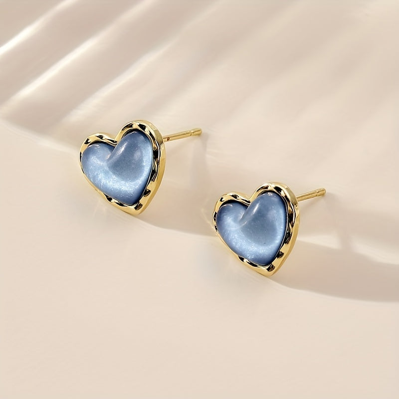 Heart Shape Stud Earrings Synthetic Gems Minimalist Style 14K Plated Gift