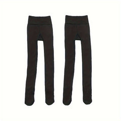 2 Pair Plush Lined Tights High Waist Thermal Leggings Women's Stockings