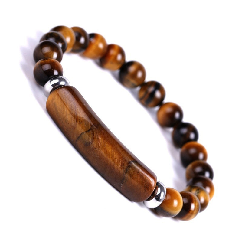 Healing Tiger Stone Rough Bracelet Chakra Crystal Heart Charm Jewelry