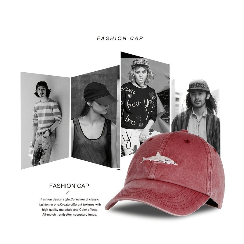 Washed Cotton Shark Snapback Baseball Cap Dad Hat