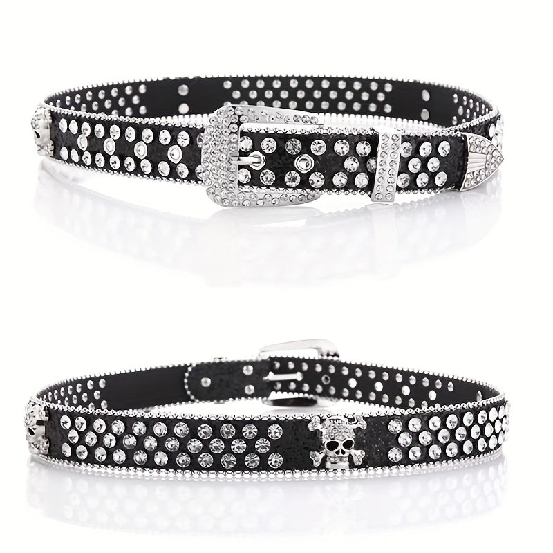 Men's Skull Rhinestone Bright PU Leather Hip Hop Belt YK2 Belt
